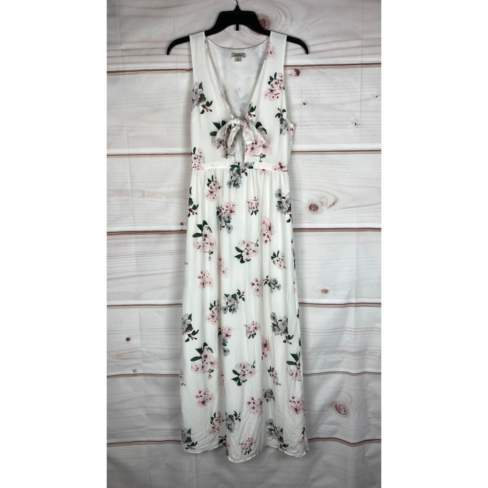Lucky Brand Dress Womens‎ S White Floral Maxi Silk Tie Front Sleeveless V-Neck